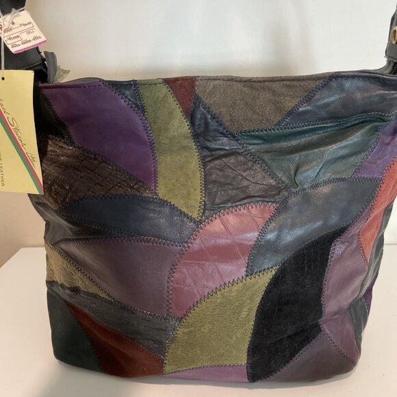 VTG Michael Stevens Leather Patchwork Shoulder Bag w/ Matching Makeup Bag NEW - Picture 5 of 16